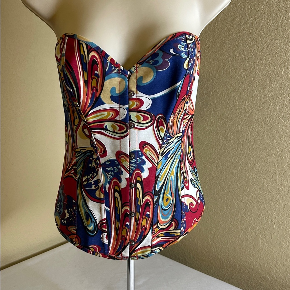 Strapless Multicolor Printed Bustier Top
